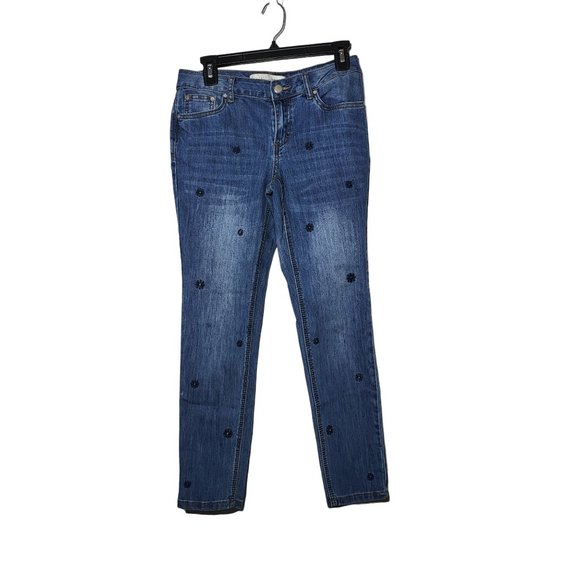 Cato Womens Floral Embroidered Mid Rise Dark Wash Denim Blue Jeans Size 4 Casual - Picture 1 of 10